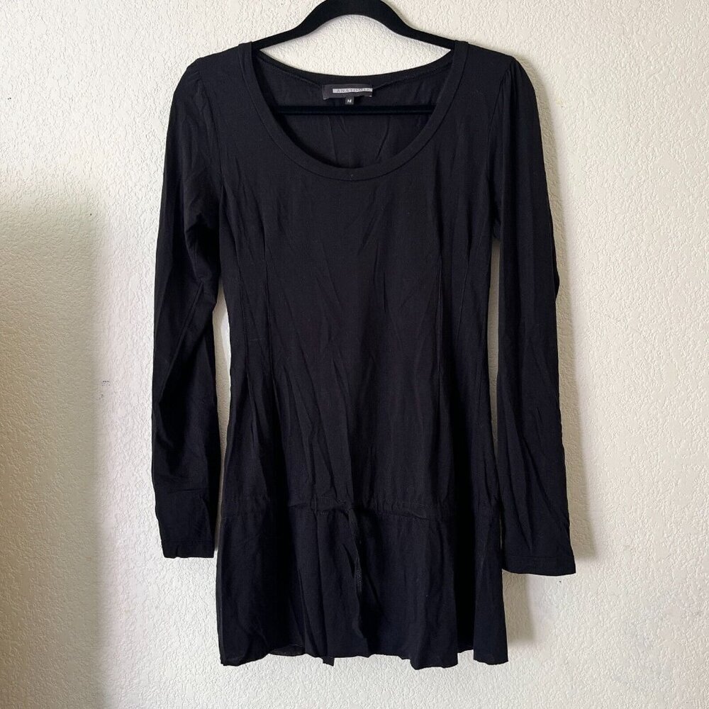 Anatomie Womens Black Medium Scoop Neck Long Sleeves Drawstring Tunic Dress